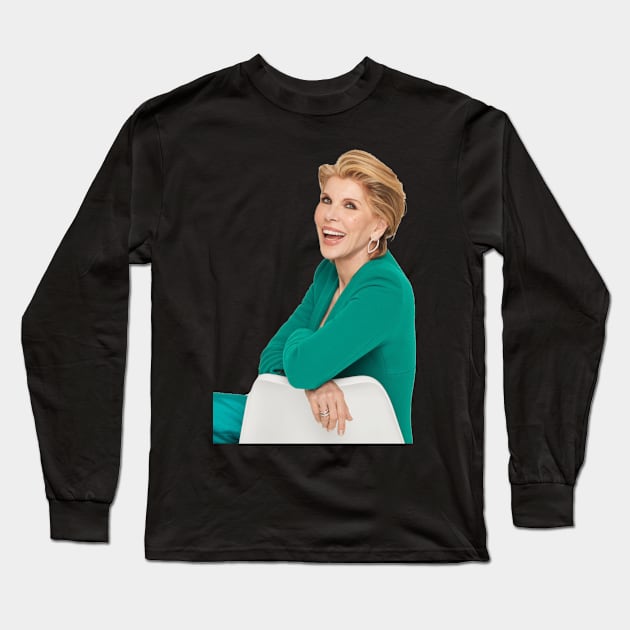 Christine Baranski Laughing in Sea Green Long Sleeve T-Shirt by baranskini